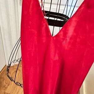 Frederick's of Hollywood Red Backstrap Silk Dress M gorgeous fabric perfect